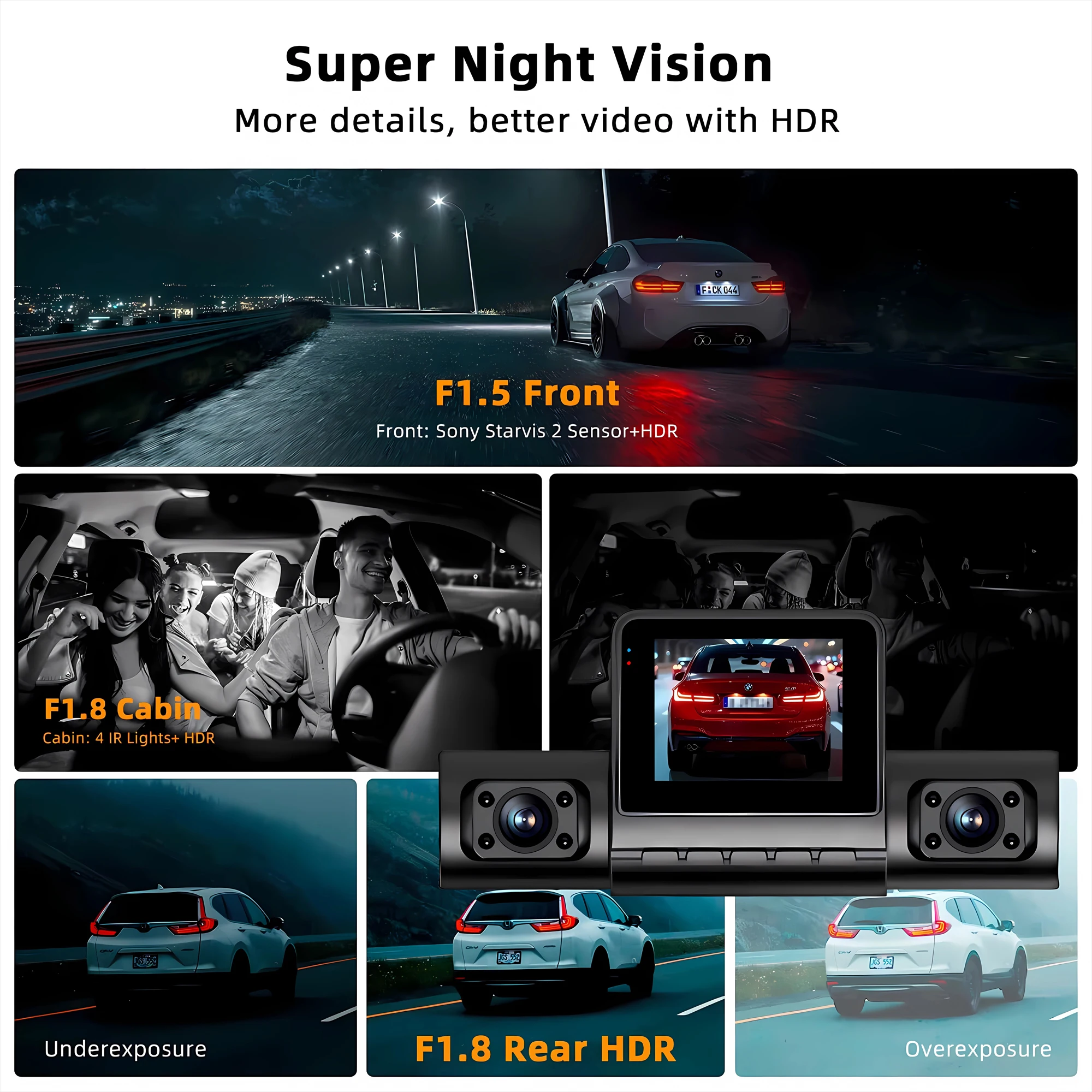 360 ° Auto-Kamera 1080P Videorekorder 3/4 Objektiv WIFI Dashcam für Auto DVR Black Box Nachtsicht Dashcam 24-Stunden-Parküberwachung – Detail 4