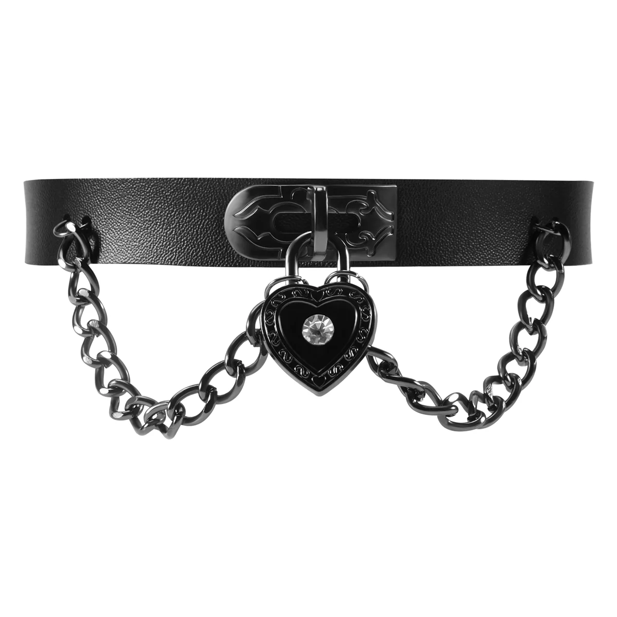 Leather heart pendant chain necklace Gothic Punk Choker Black