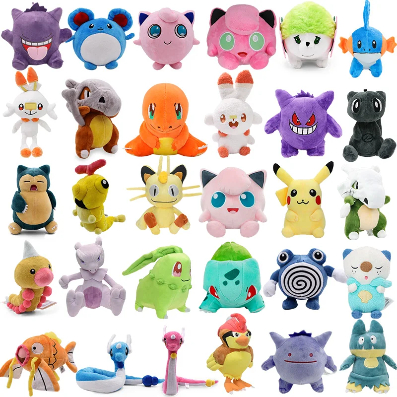 Pokemon Jigglypuff Mudkip Weedle Pidgeotto Plushies Toys Anime Stuffed Scorbunny Oshawott Caterpie Gengar Snorlax Peluche Dolls