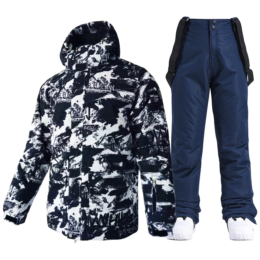 Inverno dos homens super quente terno de esqui à prova de vento à prova dwindproof água snowboard calças jaqueta masculina trajes de neve macacão