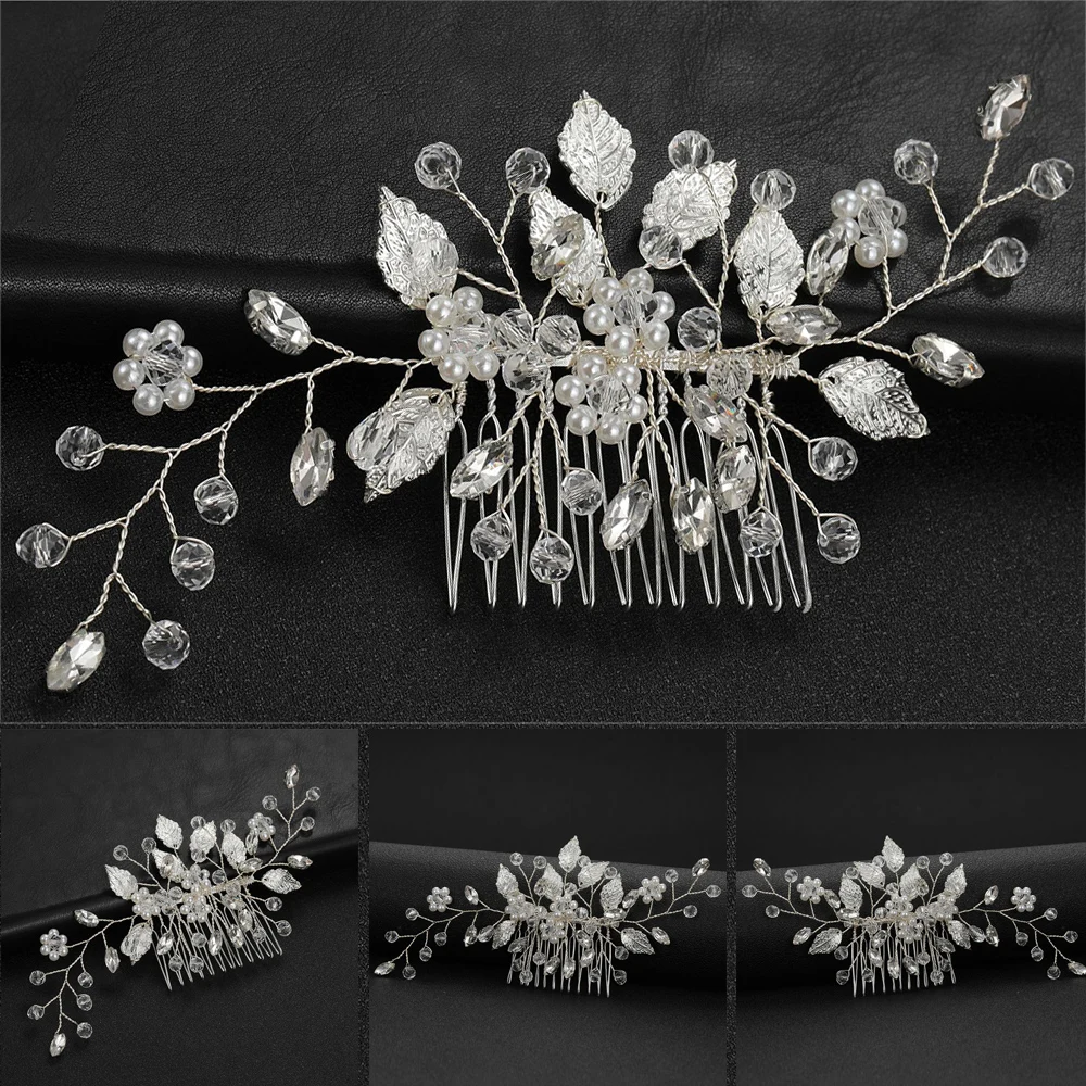 Peine de Tiara femenina para dama de honor, horquilla de pelo hecha a mano, hojas de novia, pinzas de Peine laterales para el cabello, boda, citas, compras