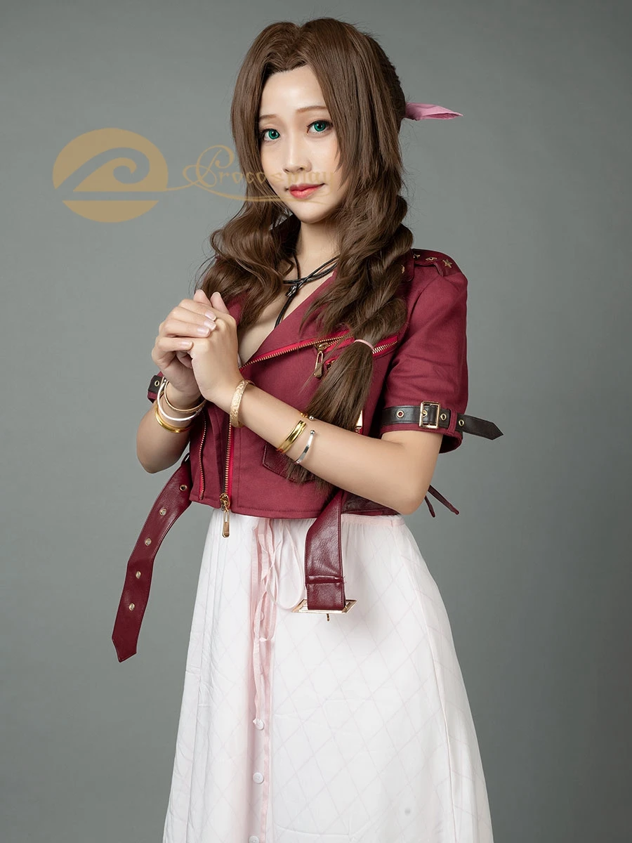 Game FF VII Crisis Core Aerith Gainsborough Cosplay Costume Women Halloween Outfits mp005508