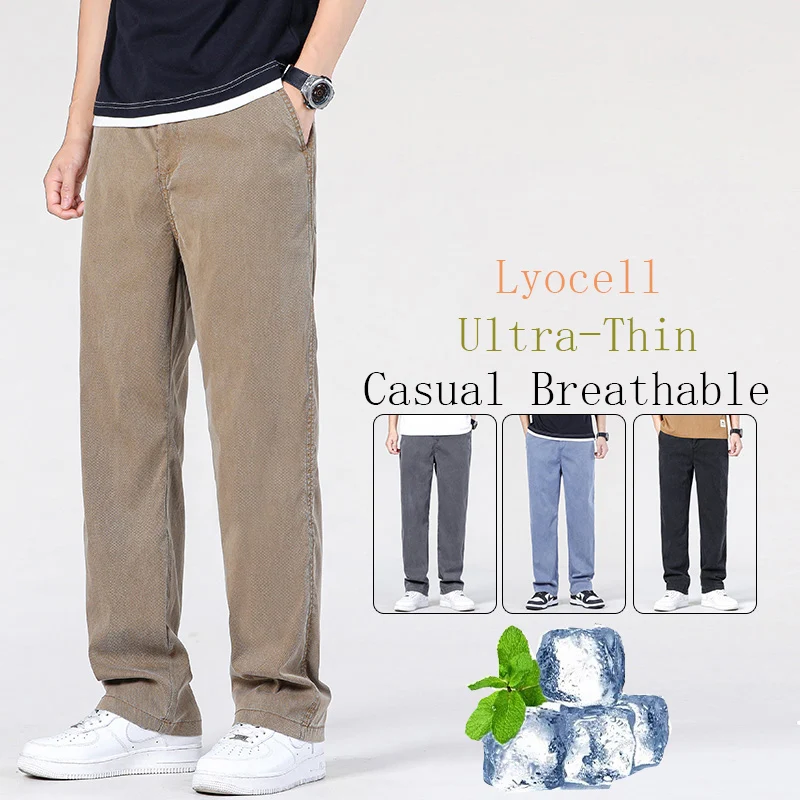 

Summer Ultrathin High Quality Soft Lyocell Fabric Men's Jeans Loose Straight Denim Pants Cosy Breathe Casual Trousers M-5XL