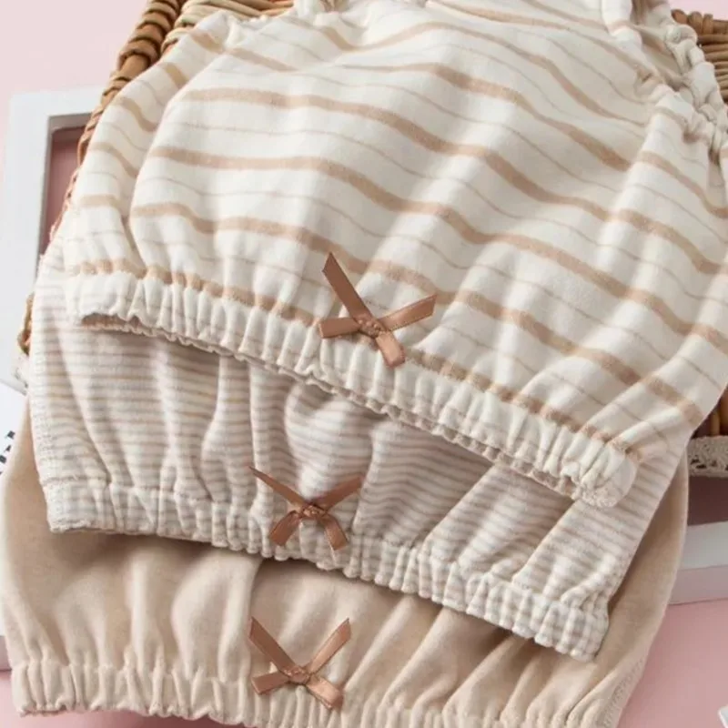 3pcs Adult Cotton Stripe Print Panties Cute Bow ABDL Bloomers High Waisted Soft Comfortablet Training Briefs Underwear