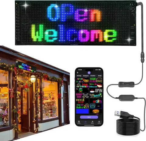 Double Row Scrolling LED Programmable Sign, Brighter Flexible APP Control Matrix Panel Display Screen, Custom Text for Car Store