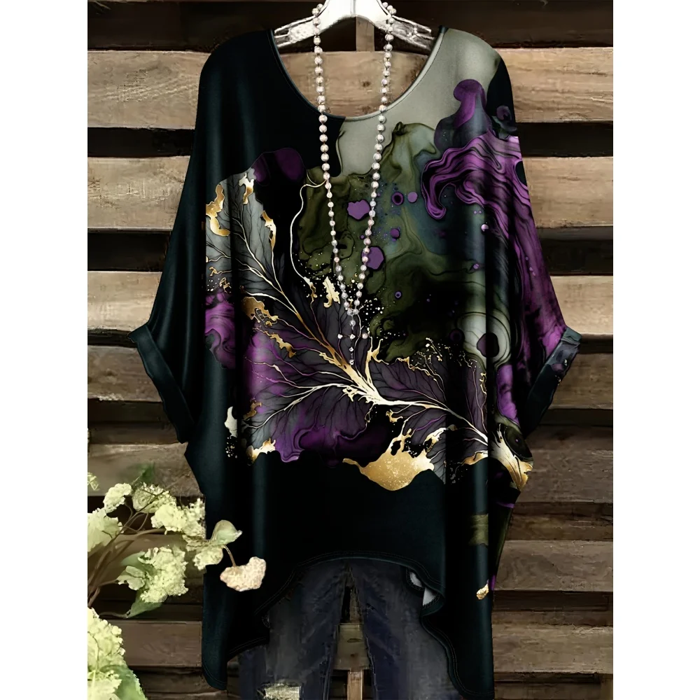 New 2025 T-Shirts for Women Gold Marble Print Versatile Machine Summer Comfort Short Sleeve Washable Bohemian Vintage Clothing
