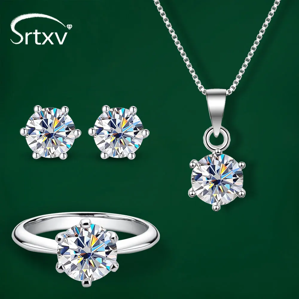 Total 9 CT Moissanite Diamond Sets For Women Pendant Necklace Wedding Rings Stud Earring Birthday Bridal Gifts Fine Jewelry Sets