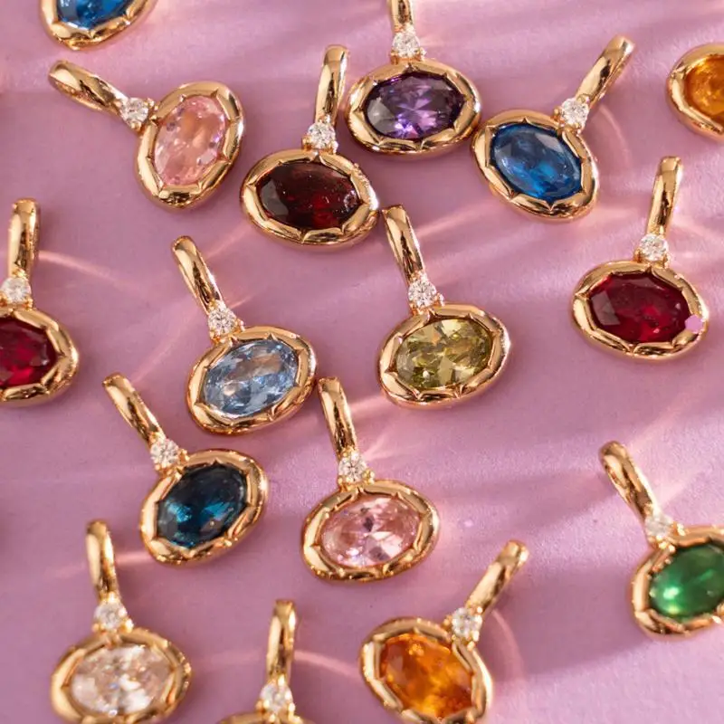 Modern Style Women's Geometric Colorful Zircon Pendant Bead Chain Necklace For Girls Birthday Surprise Gift