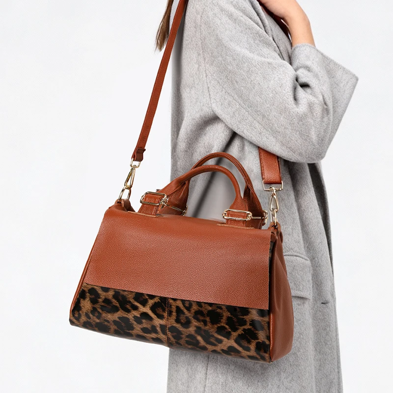 

Aidanni Genuine Leather Leopard Print Women's Bag, 2026 New Arrival, Large Capacity Top-grain Leather Ladies Handheld Tote Bag,