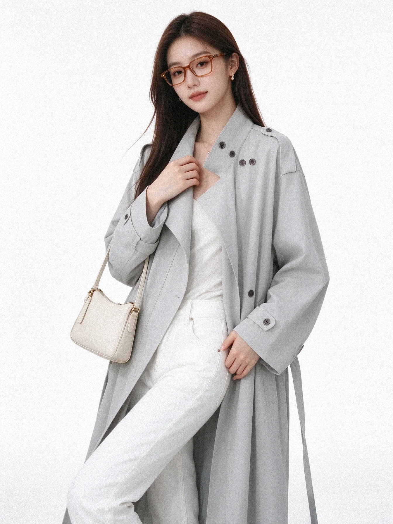 Fall New Style Korean Simple Long Belted Coat Elegant Slimming Outerwear Women's Casual Standard Fit Windbreaker Breathable