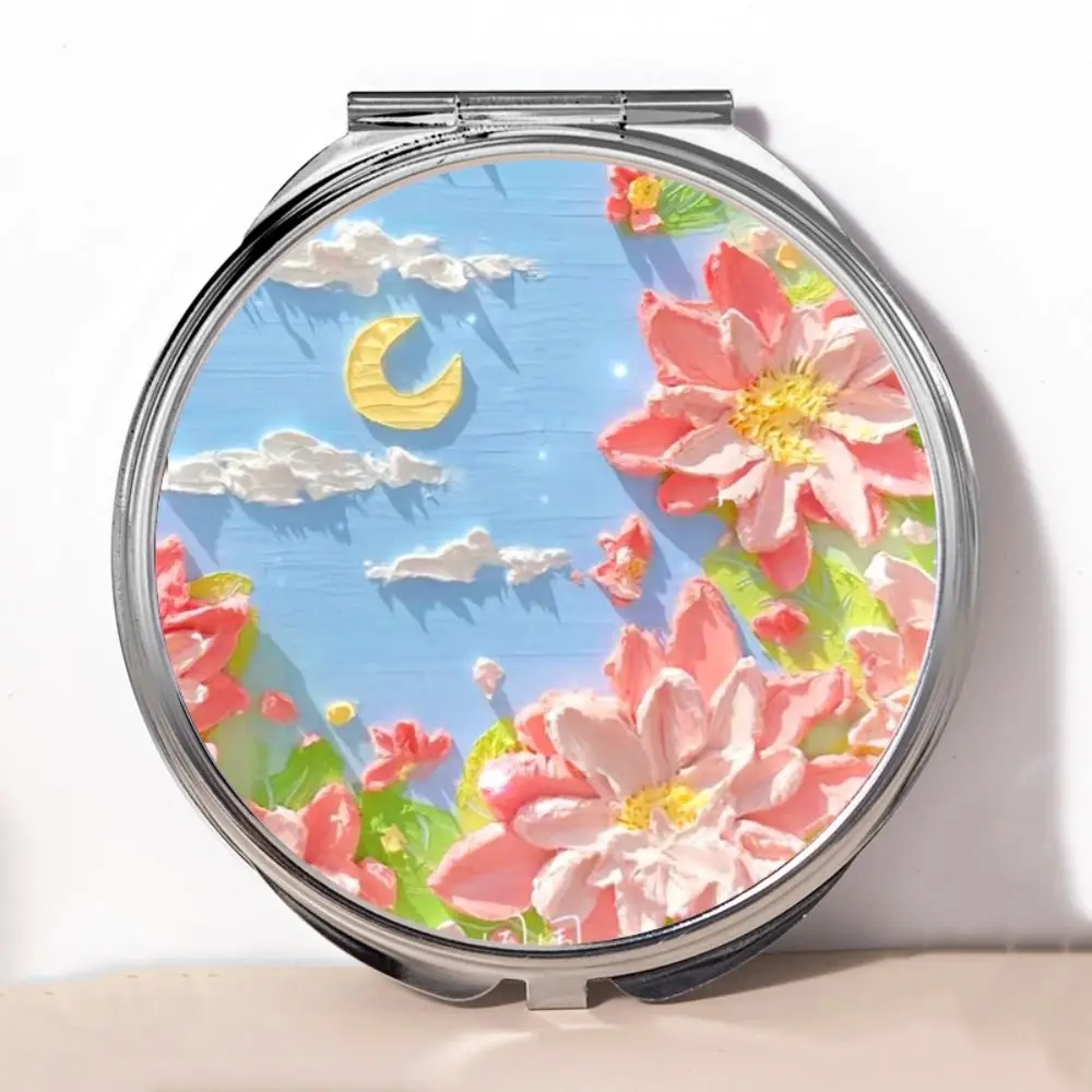 

Student Mirrors Tulip Makeup Mirror Rose Double-Sided Cosmetic Mirror Square Oil Painting Folding Mirror Cosmetics Tools