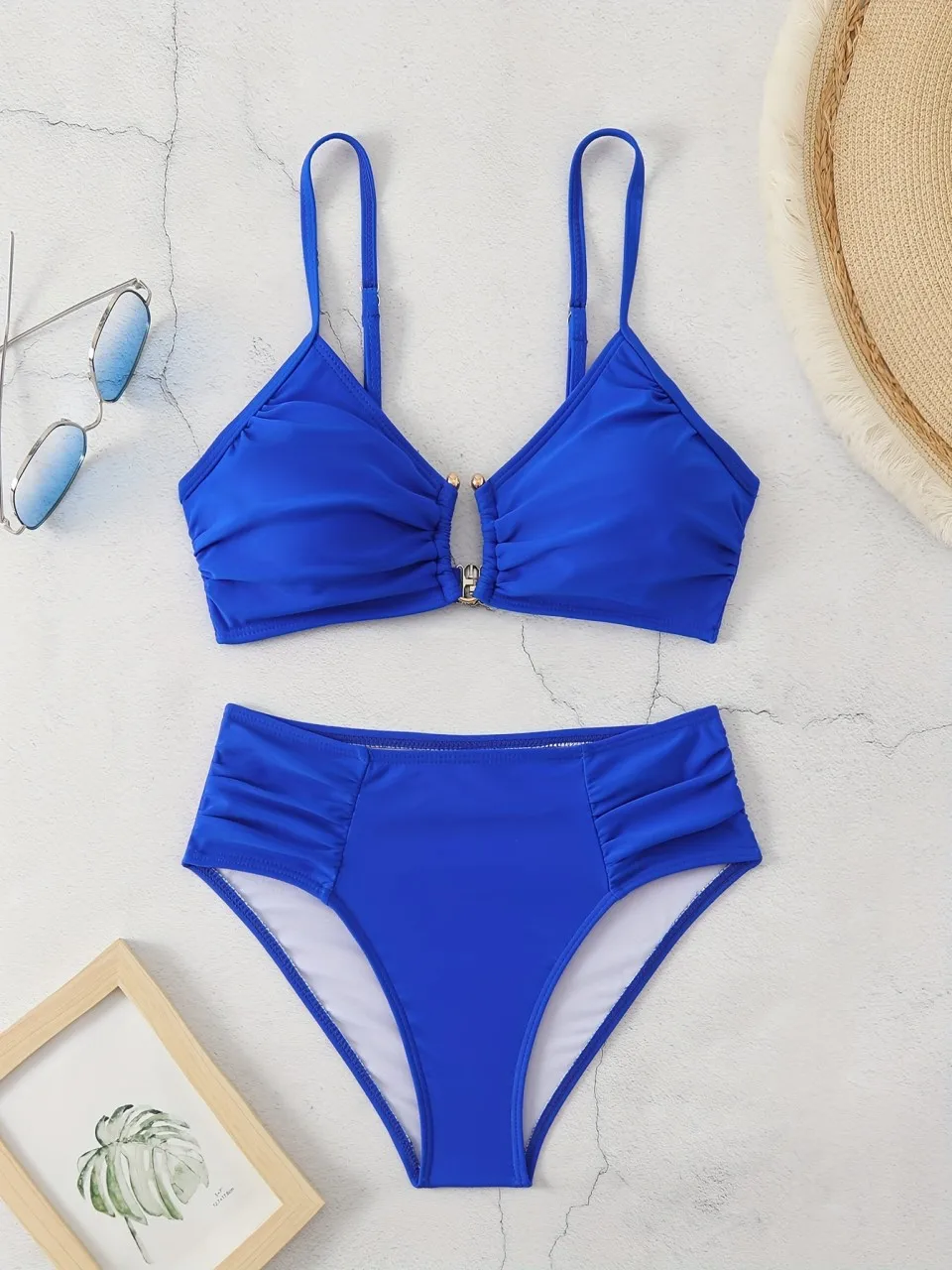 2026 Strappy حلقة مرتبطة بيكيني هدب مثلث ملابس النساء الصلبة ملابس السباحة الإناث الاستحمام لباس سباحة مبطن بحر #3