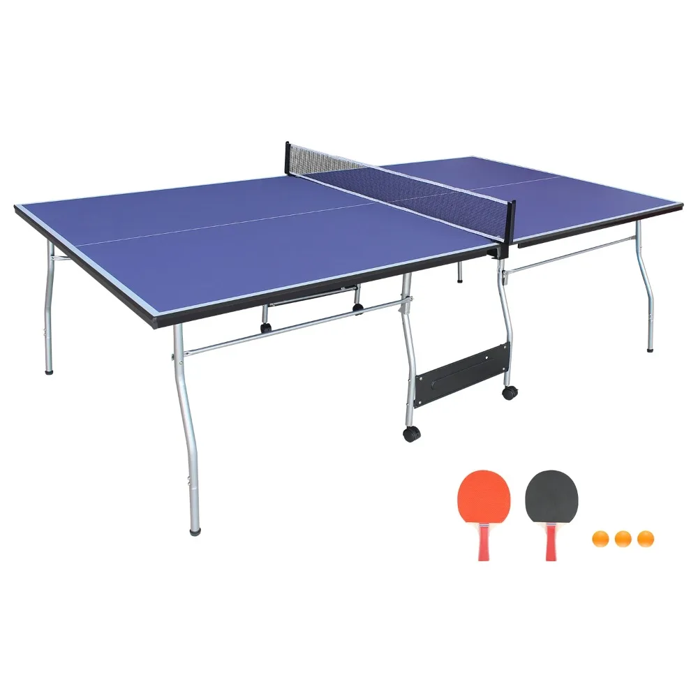 

Alixeperss Store 8*4.5ft Mid-Size Table Tennis Table Foldable & Portable Ping Pong Table Set for Indoor Games with Net