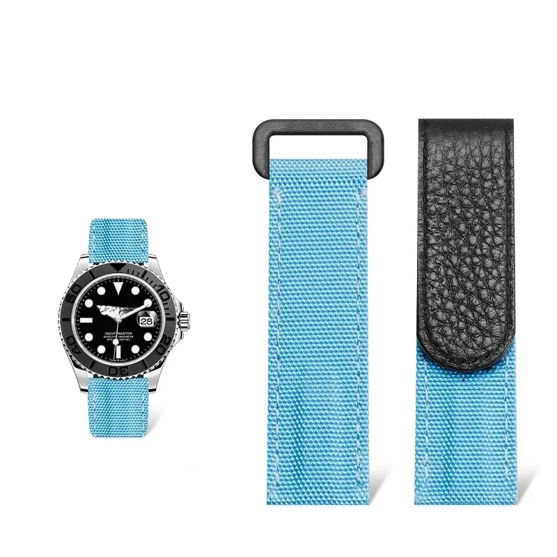 20mm Hook and Loop Fastener Canvas Watch Strap Male for Rolex Daytona Omega Seahorse Rudder Bay Seiko Nylon Watchband
