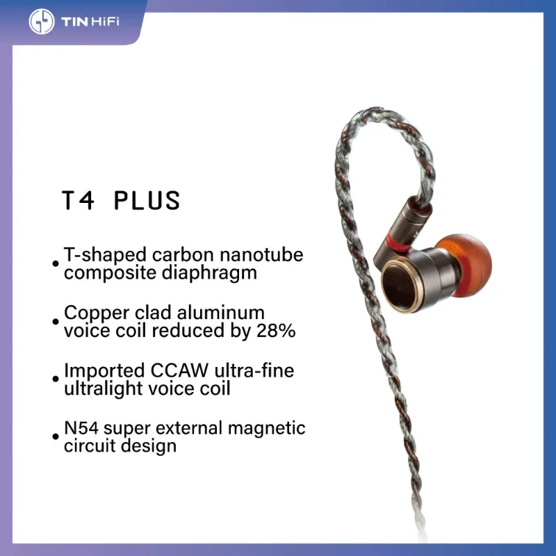 

TinHiFi T4 Plus Hifi in-Ear Wired Earphones 10mm Dynamic Driver Carbon Composite Diaphragm Dynamic IEMs
