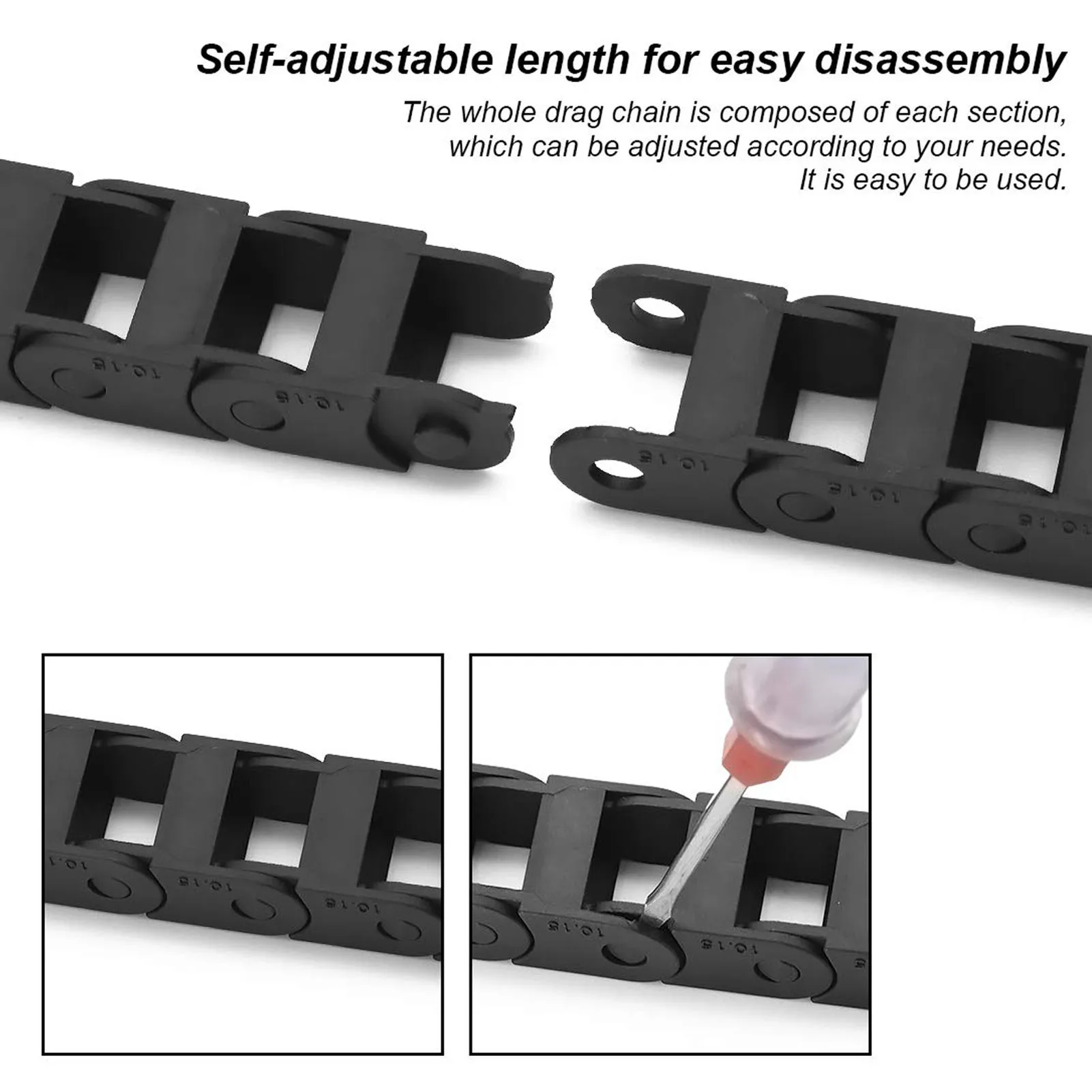 Cable Carrier Drag Chain Black Nylon Cable Chain with End Connector Wire Carrier Drag Chain for CNC Machine 1 Meter Long