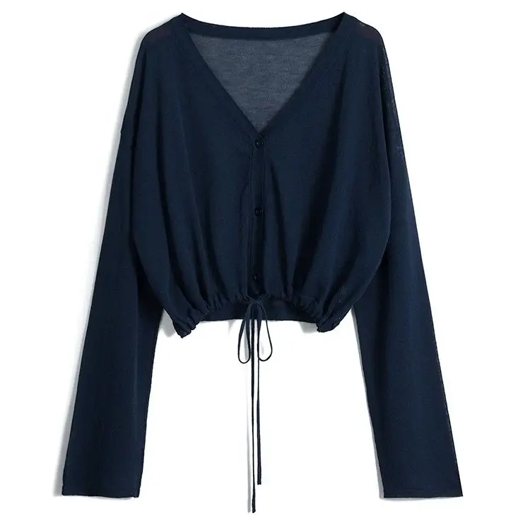 Summer New Cardigans Women Sun-proof Solid Simple Chic Long Sleeve Females V-neck Korean Style All-match Button Up Breathable