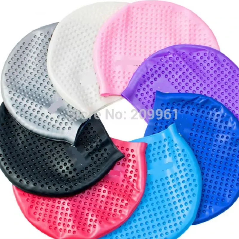 Silicone Swimming Cap Pitting Dot Particle silica gel diving swim protect protection ear caps hats for man women unisex