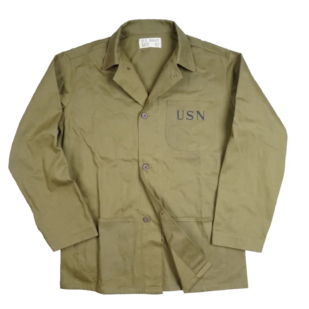 

World War II US Navy HBT USN Jacket Replica Army Plywood Suit Khaki Running Shirt for Men's Outdoor Training Jacket