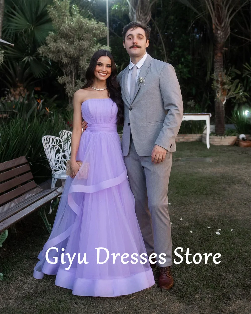 Giyu-Robe de soirée violette sans bretelles, ligne A, longueur au sol, sur mesure, tulle doux, robe éducative