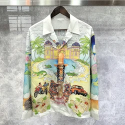 Fall Hawaiian Beach Shirts Hip Hop Character Print Shirt Streetwear Long Sleeves Men Tops Streetwear Camisa Floral Masculina