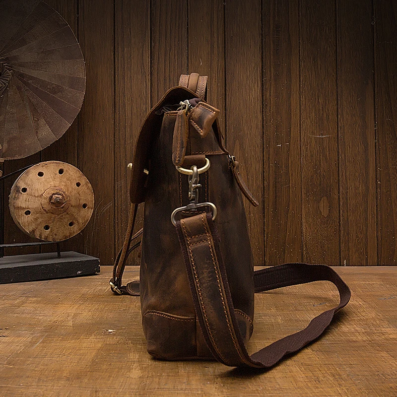 Handmade Crazy Horse Leather Shoulder Bag For Men Genuine Leather Cross body Bag Vintage Briefcase Cowhide Office Messenger Bag