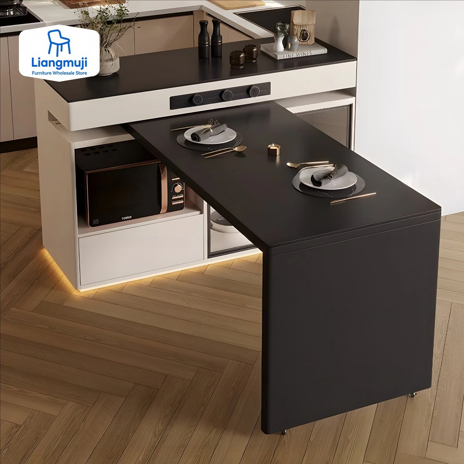 

Kitchen Island Dining Table Integrated Household Rotating Retractable Stone Plate Medium Kitchen Island Open Small Apartment