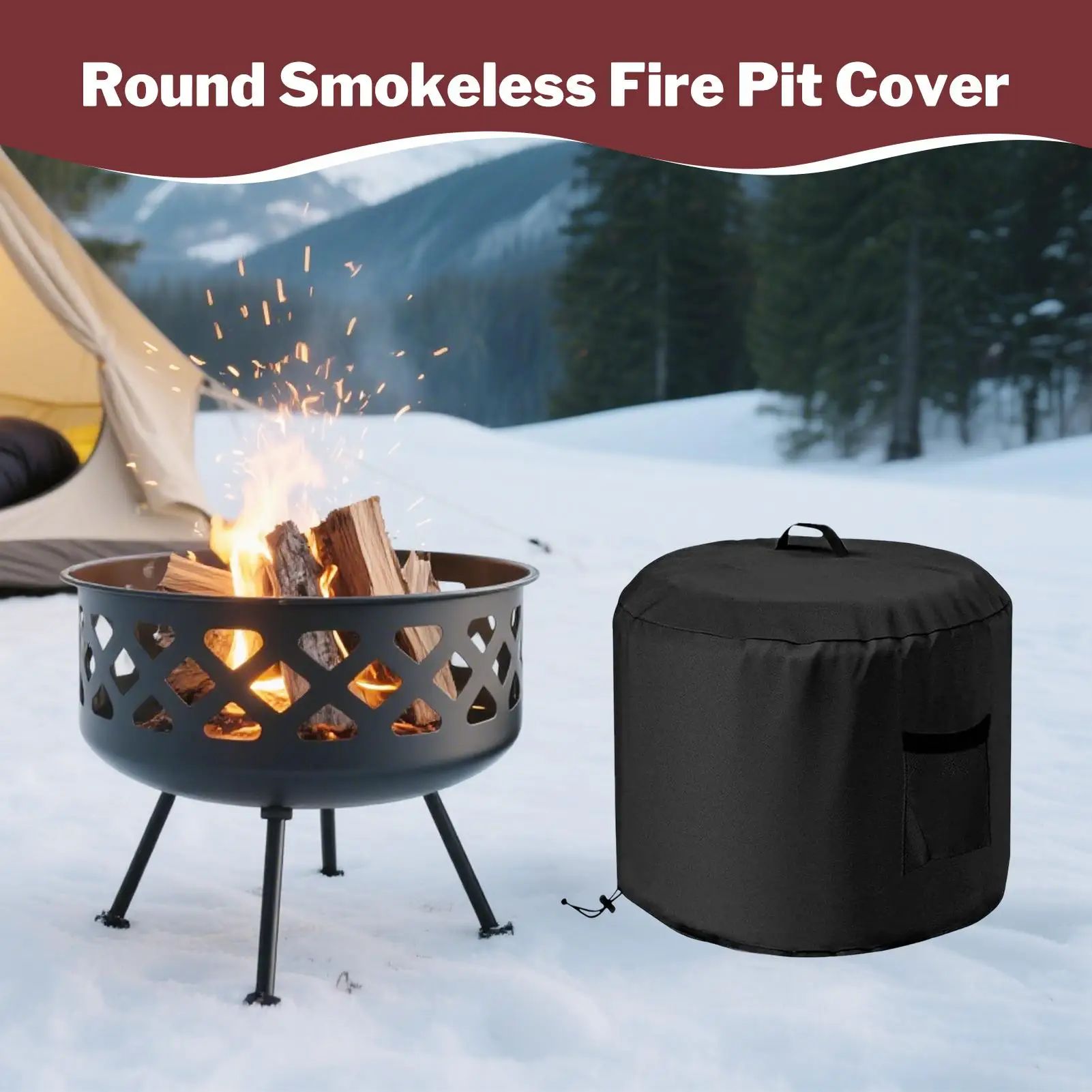 Fire Pit Cover Waterproof Round Fire Pit Protector Cover Weatherproof Oxford Fabric Protector For Barbecue Bonfire Grilling