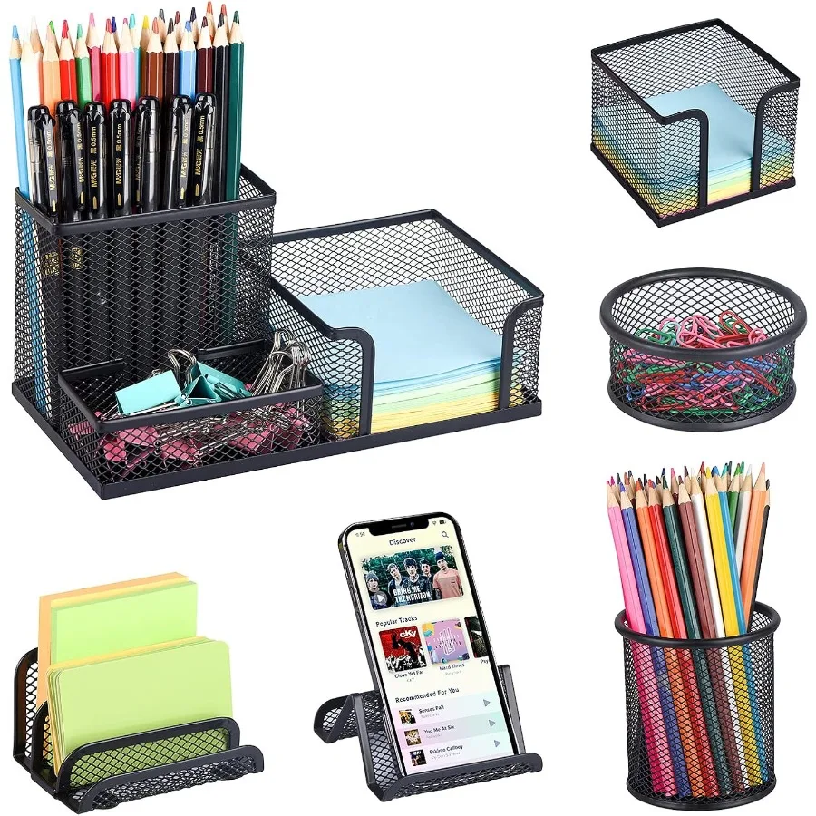 

Pen Holder for Desk 6 Pieces Mesh Desk Organizer set 3 Compartments pens holder Mail Organizer Letter Holder Home Office Suppli