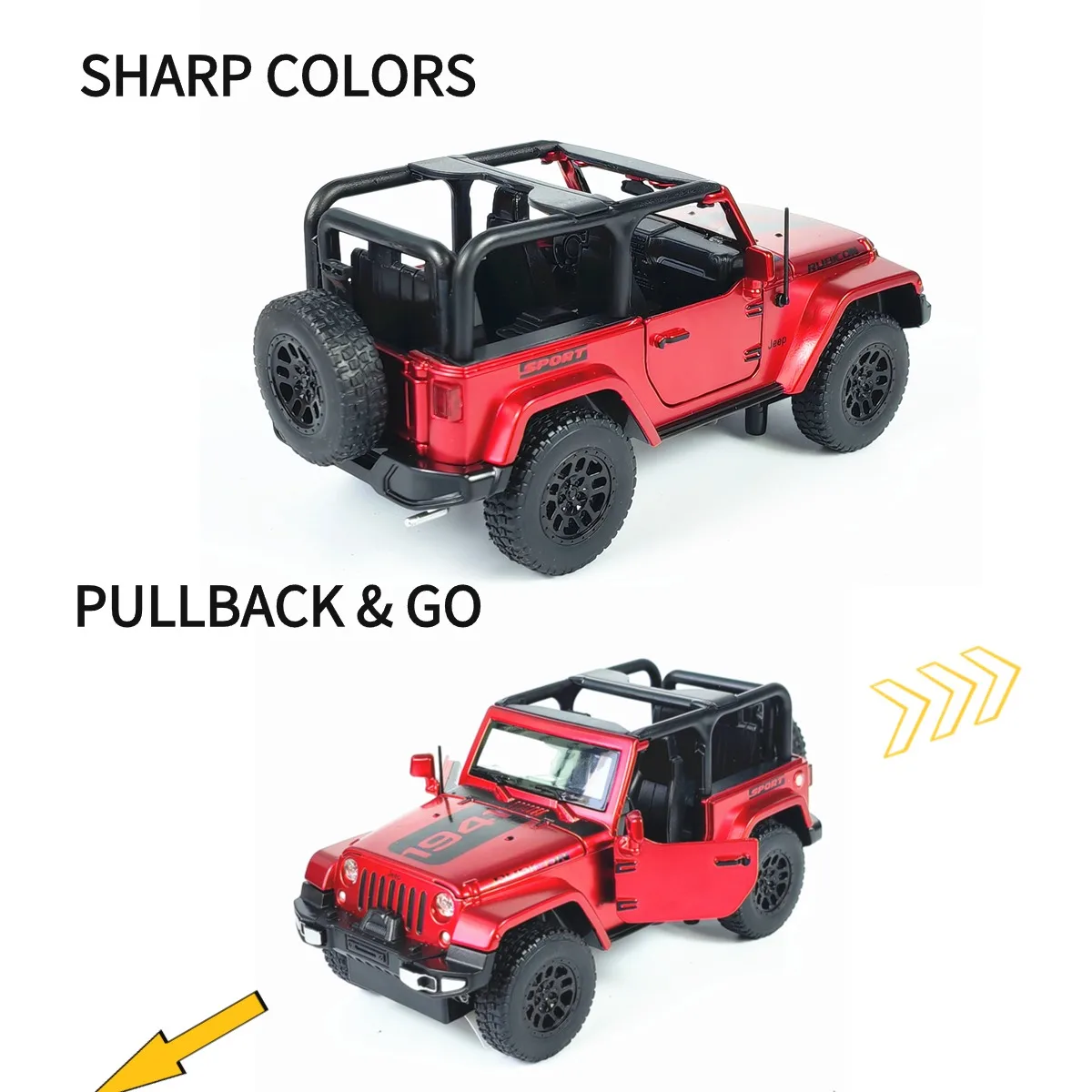 Scale 1:32 Jeep Wrangler Rubicon Pullback Car Toy with Lights Engine Sound, Metal Diecast Car Model Gift Kid Boy Toy