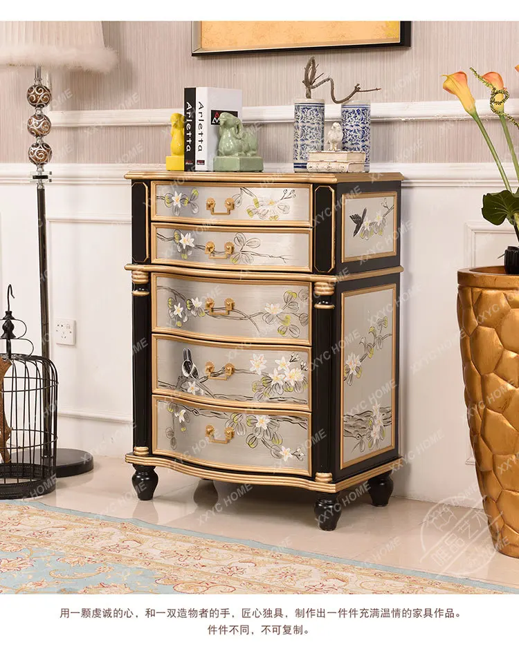 TY Chinese three five chest cabinet living room solid wood storage drawer cabinet