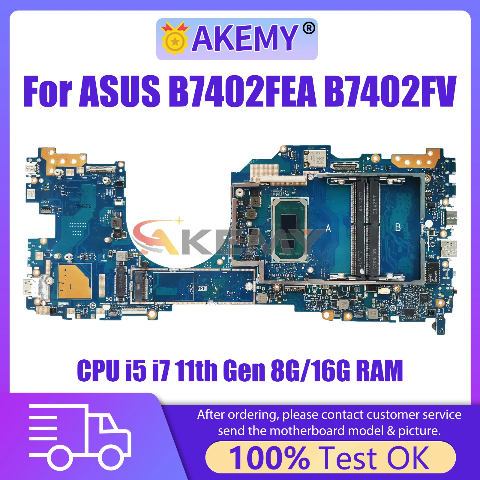 

Материнская плата AKEMY B7402FEA для ноутбука ExpertBook B7 Flip ASUS B7402FV B7402F с процессором i5 i7 11-го поколения 8 ГБ/16 ГБ ОЗУ 100% Tesk OK