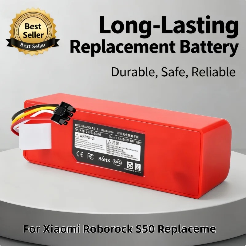 بطارية عالية السعة 9800 مللي أمبير في الساعة للمكنسة الكهربائية الروبوتية Xiaomi Roborock S50 T65، جزء بديل طويل الأمد BRR-2P4S-5200S