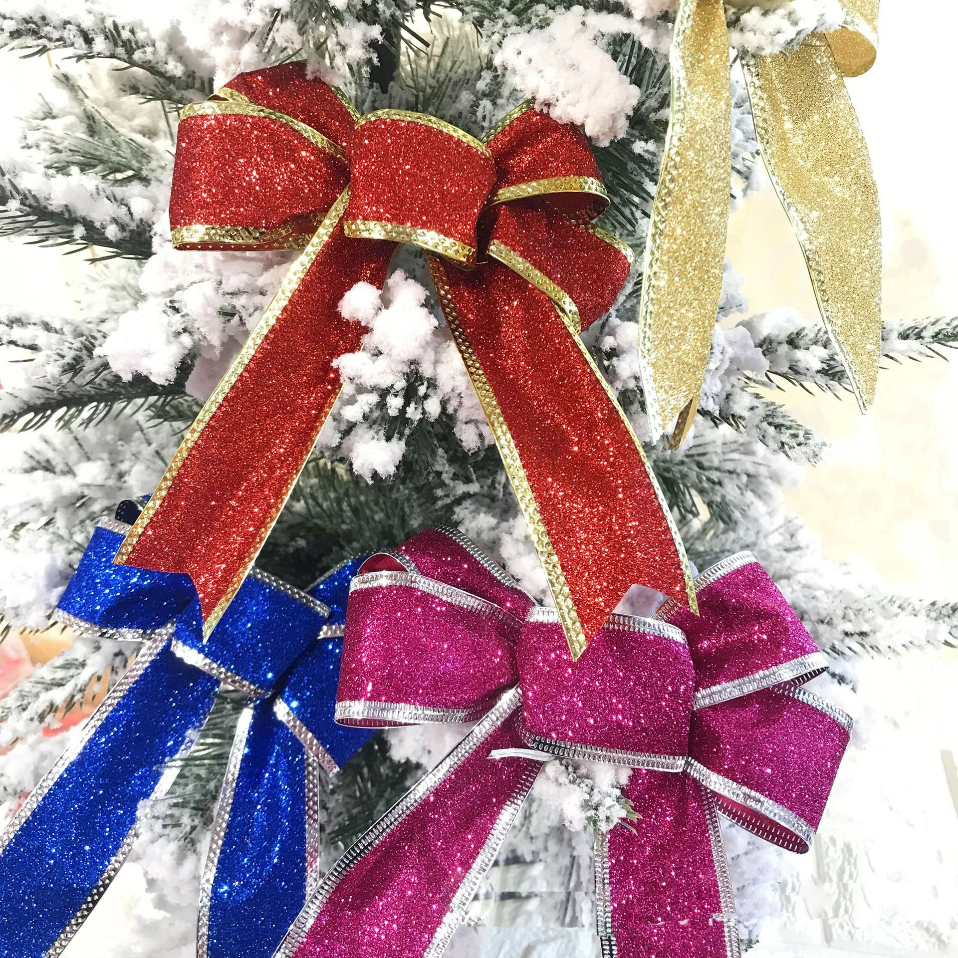 23 cm Weihnachtsdekoration Band Bögen Hängen Weihnachtsbaum Anhänger Ornament für Wohnkultur DIY Neujahr 2026 Geschenke Zubehör