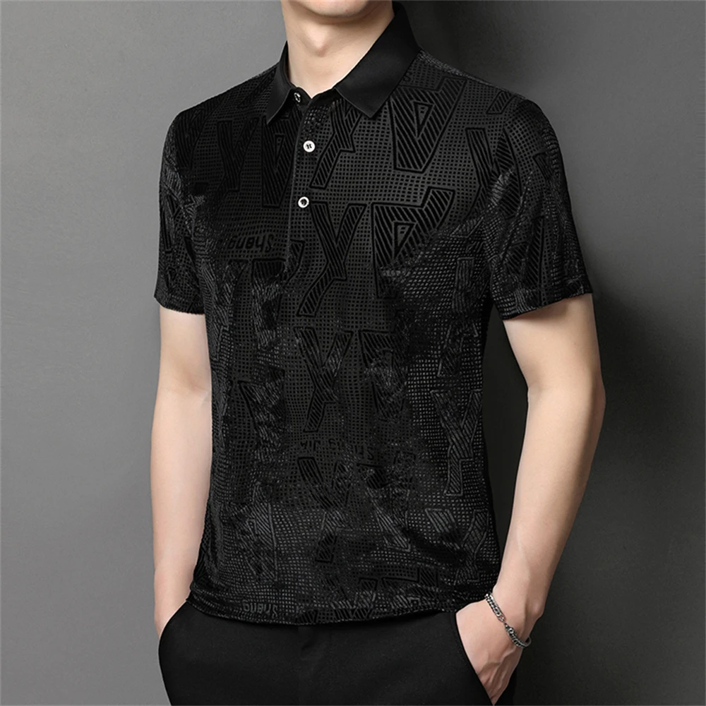 Polo Hommes Premium Business Casual Short Sleeve Velvet Elastic Summer Fashion Hollow Soft Comfortable Men T Shirts High Quality