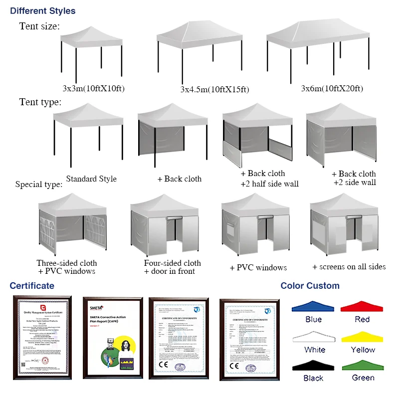 Hot selling：Advertising 10*10ft 3* Pop-Up Steel Frame High End Tent With Waterproof Oxford Fabric Outdoor Polyester for Exhibi