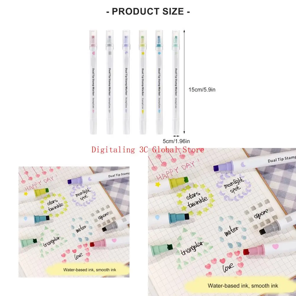 

6Pieces Double Head Watercolor Marker 6 Color Stamp Marker Pen Set for Drawing