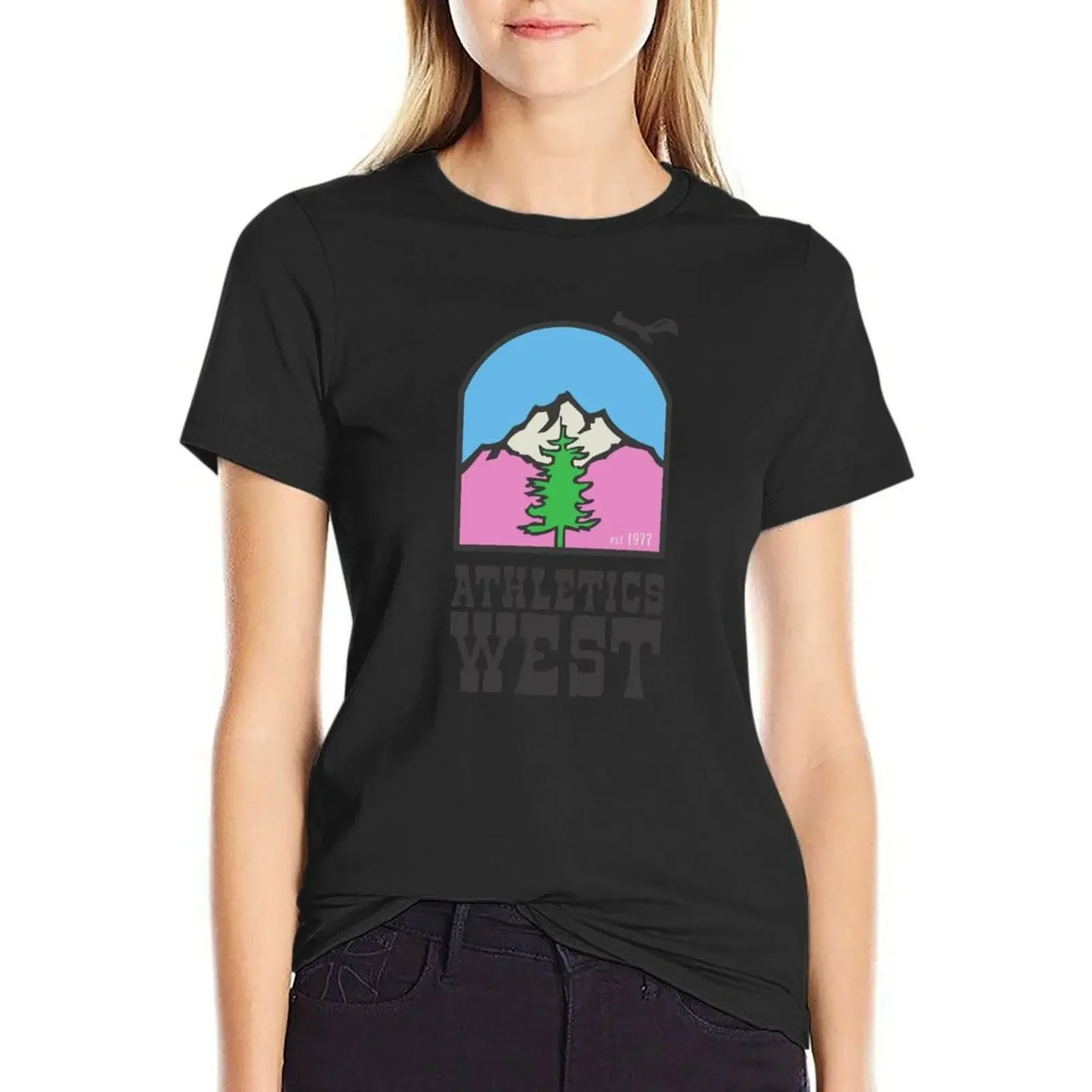 

Athletics West 80s T-Shirt korean fashion plain graphics cute clothes rock and roll t shirts for Women