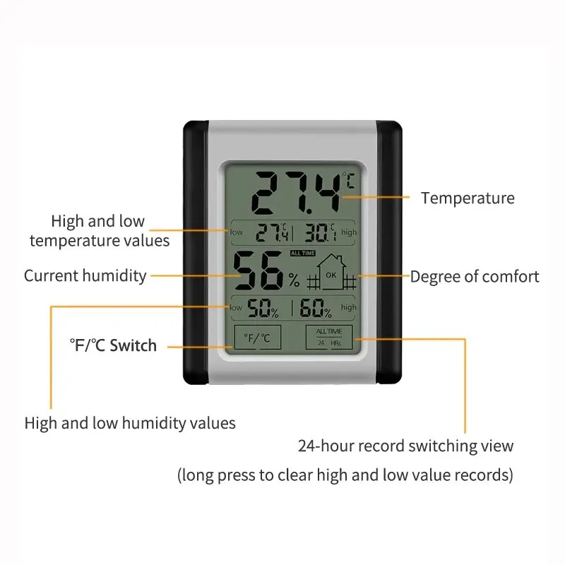 Miernik temperatury i wilgotności wysokiej precyzji cyfrowy wewnętrzny ekran dotykowy domowy elektroniczny miernik temperatury i wilgotności