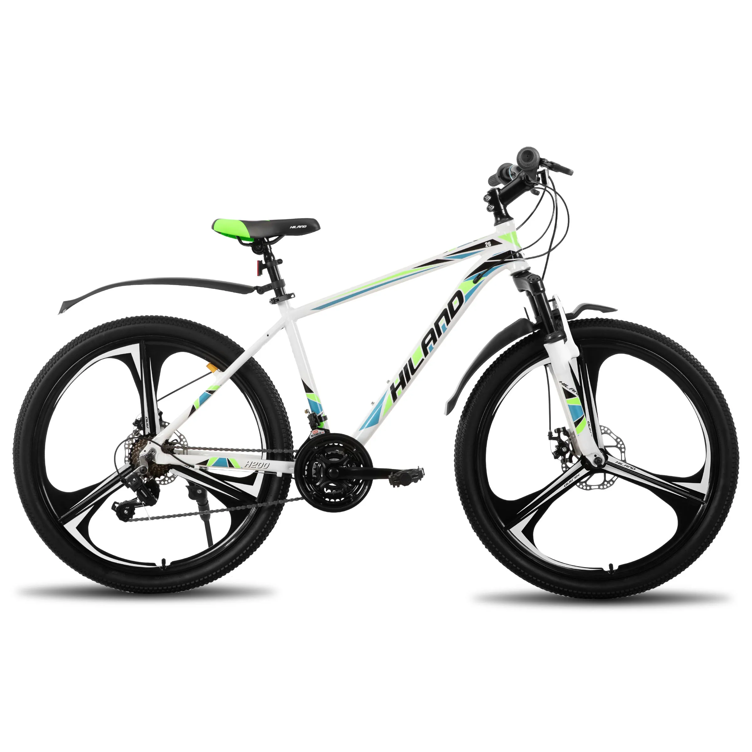HILAND mountainbike, 3 spaken, 18 versnellingen aandrijflijn, aluminium frame 26 inch wielen, schijfremfiets voor heren dames heren MTB