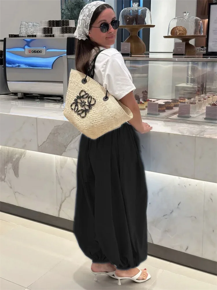 Summer Fashion Pocket Bloomers Female Trousers Pleated Loose High Waist Patchwork Bandage Streetwear Wide Leg Women Pants - Image 6