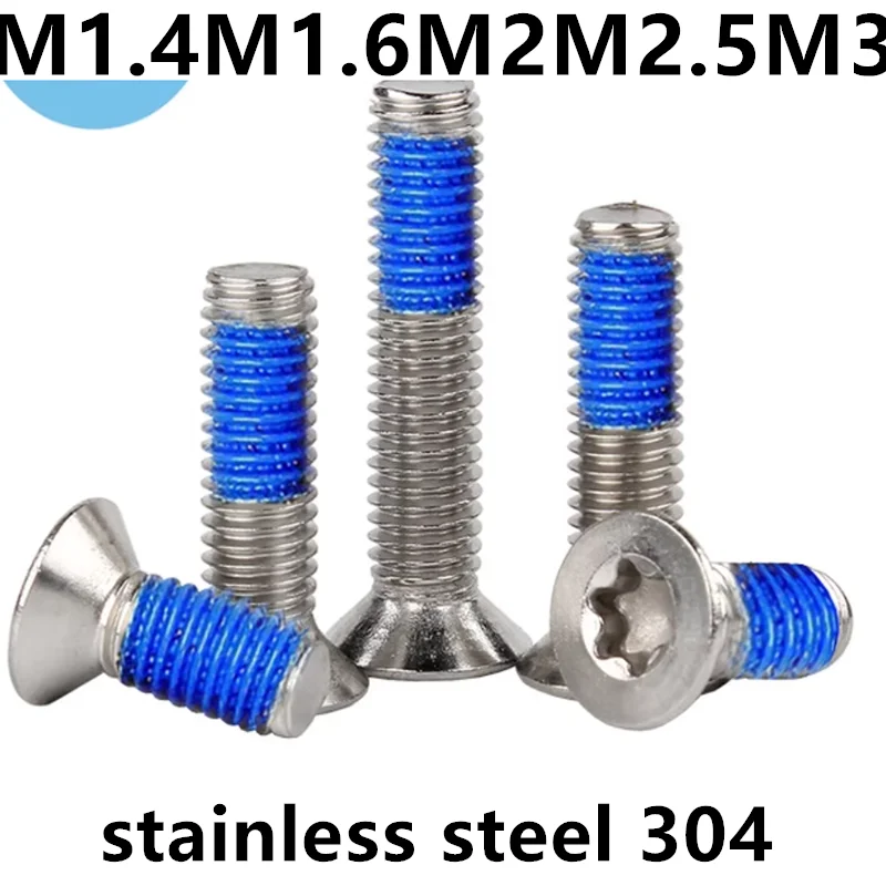 M1.4M2M2.5M3M4 stainless steel 304 plum blossom flat head countersunk screw anti-loose paint treatment spot blue glue screw1171