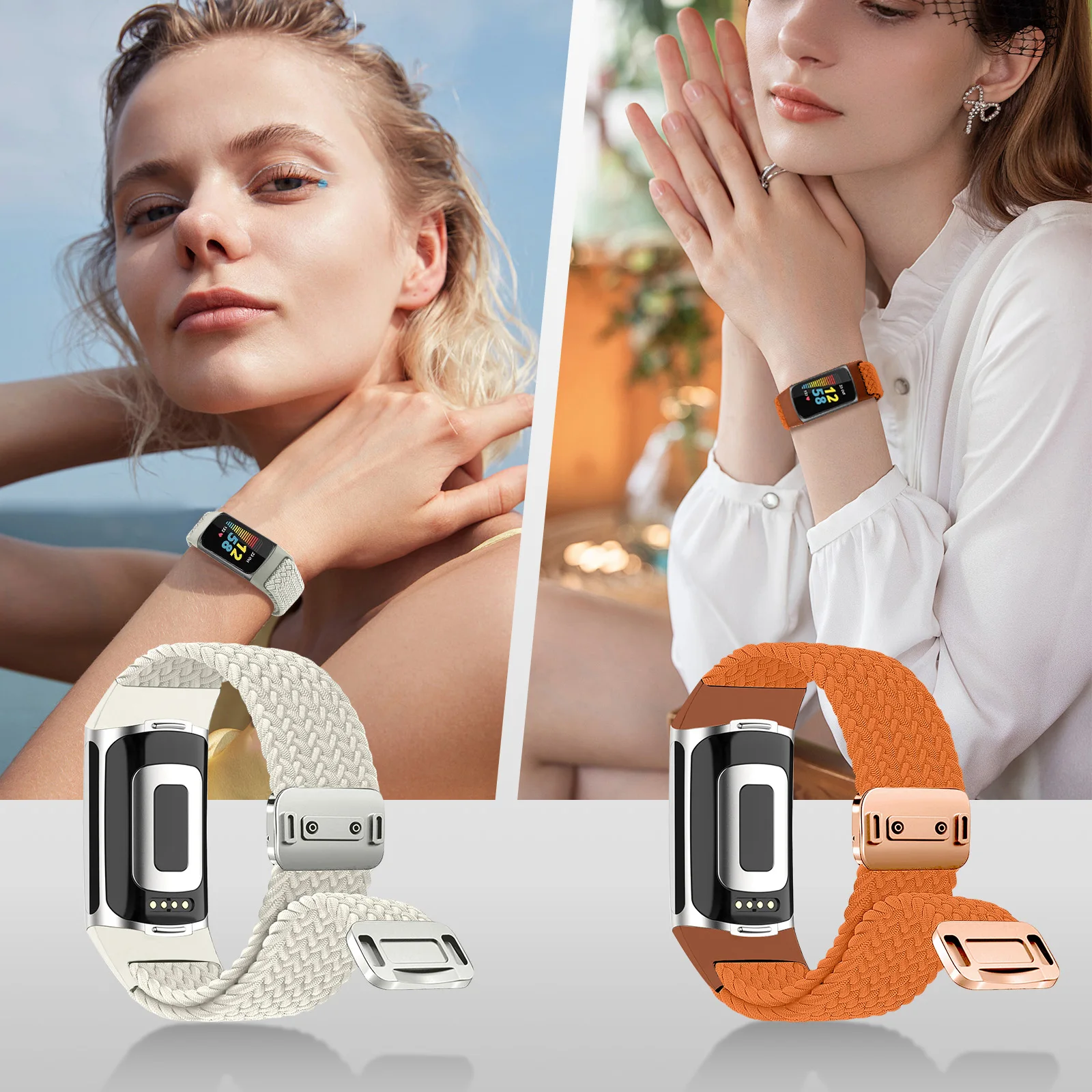 سوار رياضي منسوج مغناطيسي ناعم قابل للتمدد من النايلون قابل للتنفس لـ Fitbit Charge 6 5