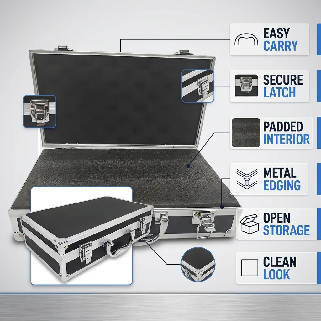 Portable Aluminum Tool Box with Sponge Lining Impact Resistant Storage Case Handheld Organizer 30x17x8cm Toughbuilt