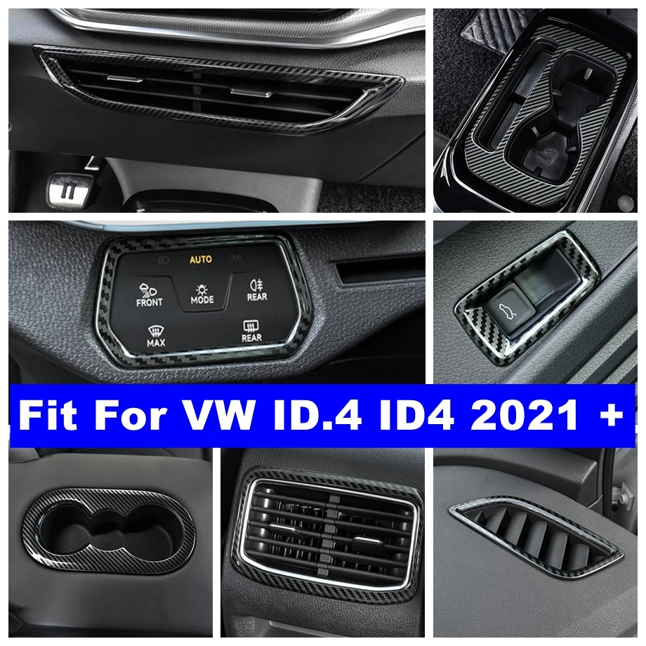 

Carbon Fiber Interior Rear Air Outlet / Trunk Switch Button / Water Cup Frame Cover Trim Accessories For VW ID.4 ID4 2021 - 2024