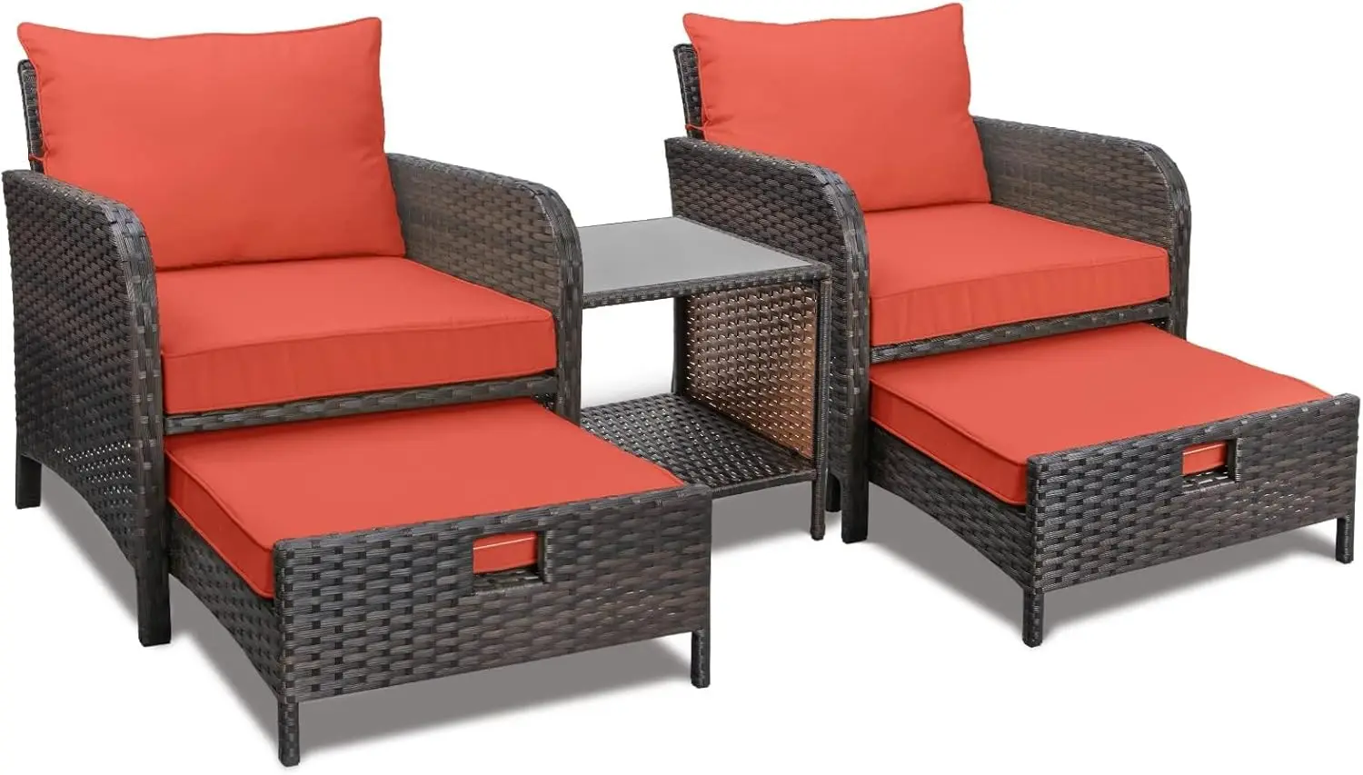 LEVELEVE Balcony Furniture 5 Piece Patio Conversation Set, PE Wicker Rattan Outdoor Lounge Chairs with Soft Cushions 2 Ottoman&G