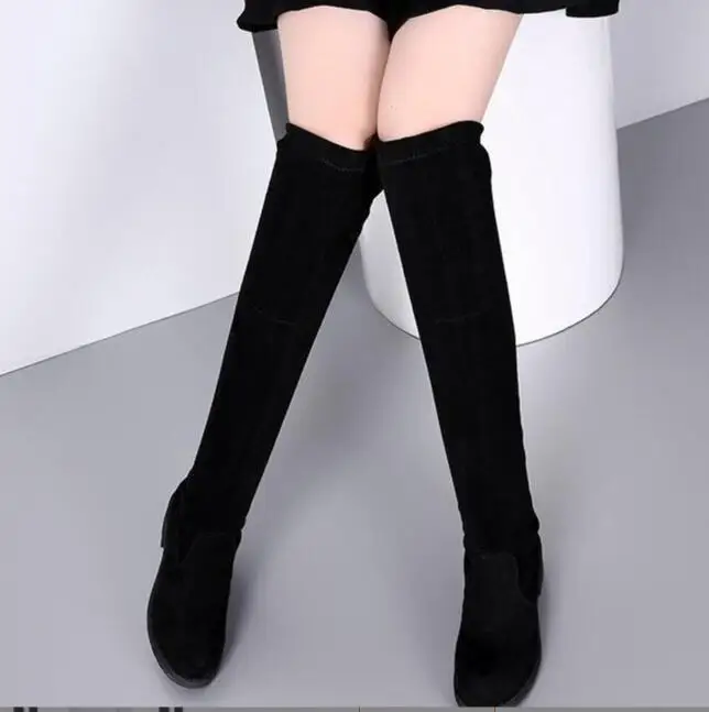 

New Autumn Winter Over The Knee Suedes Boots Women Stretch Fabric Thigh High Sexy Woman Shoes Long To keep warm Boots Large size