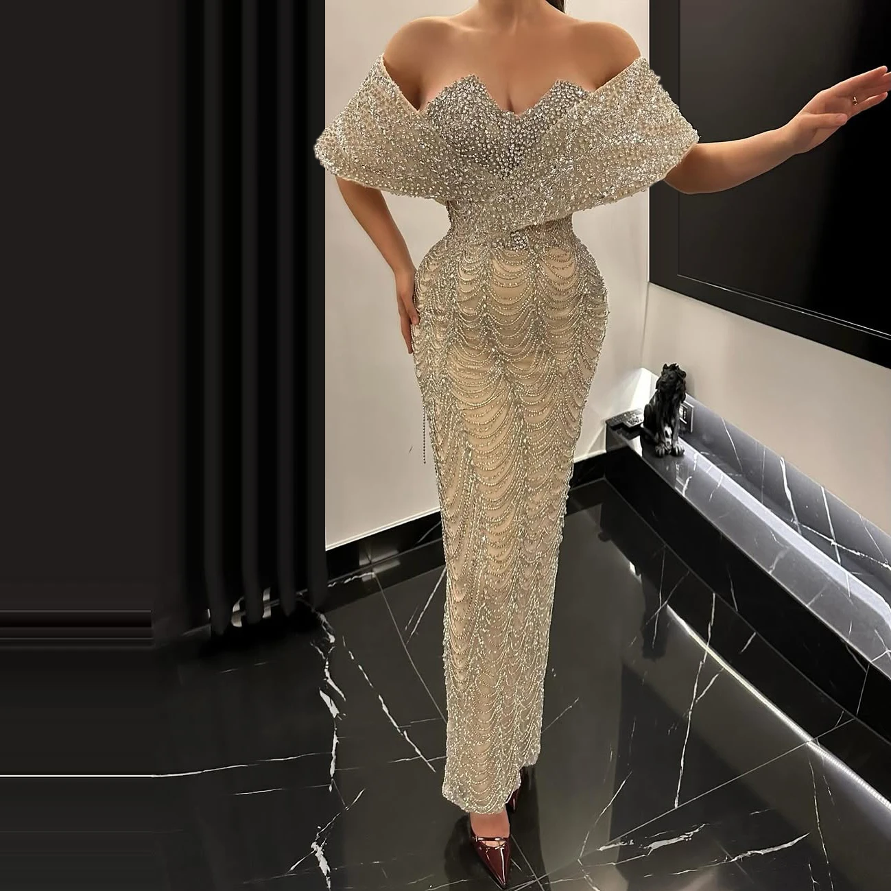 2025 New Luxurious Full Crystal Mermaid Off Shoulder Sexy Formal Occasion Women's Cocktail Party Evening Dress Customized