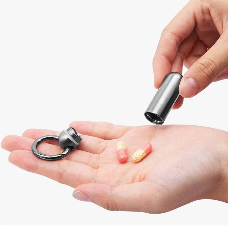 Titanium Alloy Sealed Capsule Storage Container Thread Bottle Multi-function Gadget Keychain Medicine Case Waterproof Pill Box