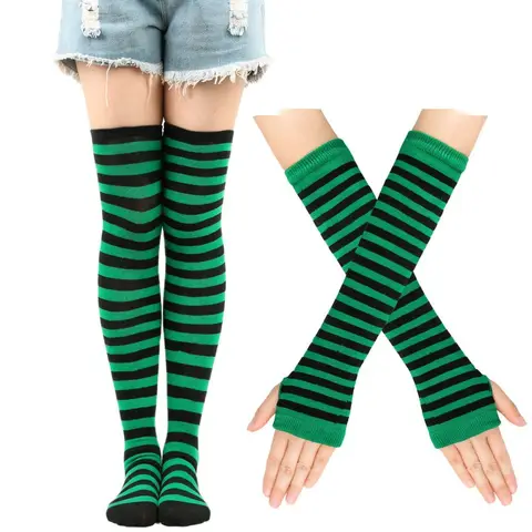 Striped High Socks And Arm Gloves Set Halloween Cosplay Costume Accessories For Women Festive Theme Party Outfit